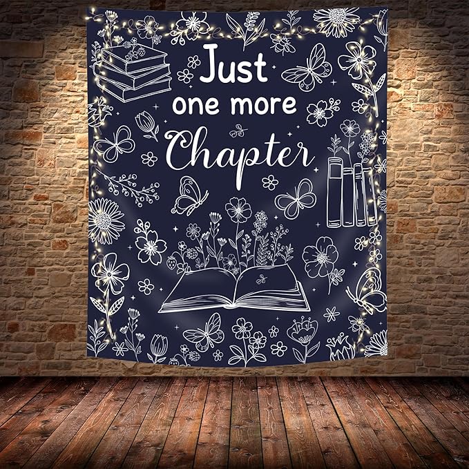 SVBright Navy Blue Reading Tapestry 51Wx59H Inch Book Lovers Wall Hanging Boho Floral Flower Fabric Butterfly Minimalist Modern Simple Line Sketch Home Decor Art for Living Room Bedroom Dorm