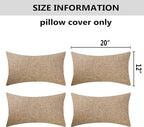Home Brilliant Burlap Linen Pillow Covers Lumbar Oblong Cushion Cover Decorative 12x20 Throw Pillow Cover for Sofa, 30cm x 50cm, Set of 4, Natural Linen