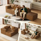 WLIVE 108'' Cloud Sectional Couches for Living Room, Modular Boneless Couch with Left Facing Chaise, L Shape Memory Foam Corduroy, with Cushion, Brown