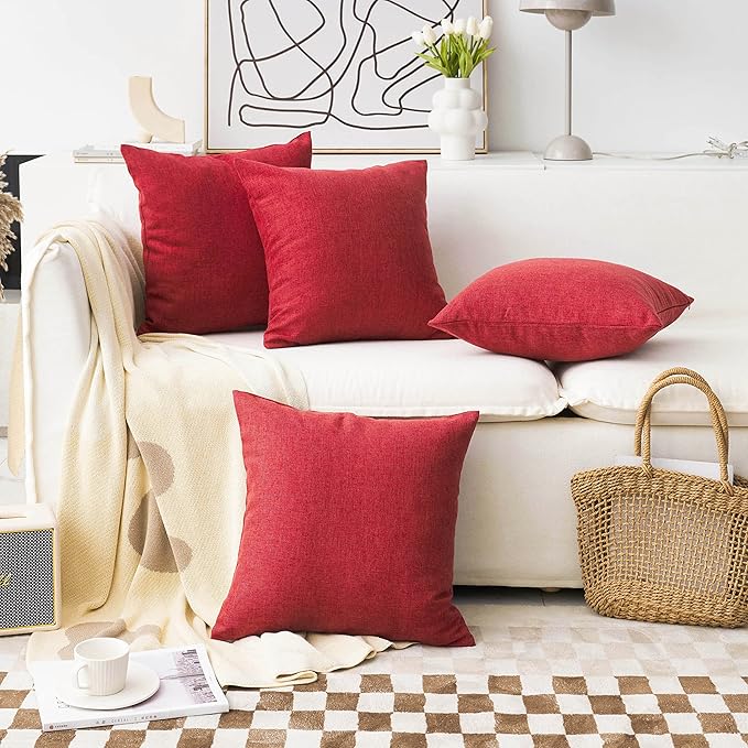 Home Brilliant Throw Pillow Cover 26 x 26 Linen Decorative Euro Sham Red Pillow Cover for Couch Sofa Patio, 26x26 inches(66cm), Burgundy