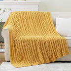 Battilo Mustard Yellow Throw Blanket 51"x67" Chenille Knitted Throw Blanket for Couch, Gold Throw Blankets for Home Decor, Summer Fall Decor Blanket