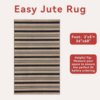 Tangsoo Stripe Easy Jute Rug,Ultra Thin 3x5 Washable Area Rug for Bedroom,Non-Slip Black Indoor Outdoor Rug Modern Farmhouse Low Pile Carpet for Patio Backyard Entryway