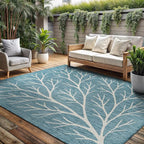 Washable Indoor Outdoor Rug 10x14 Modern Area Rugs Branch Pattern Non Shedding Waterproof Easy Clean Patio Deck Porch Living Room Bedroom Garden RV (10 X 14 Aqua)