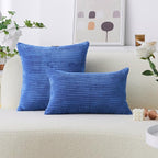 Home Brilliant Lumbar Pillow Covers 12x20 Dark Blue Plush Velvet Corduroy Striped Throw Pillow Covers for Couch Bed Living Room, 12 x 20 inch, Blue