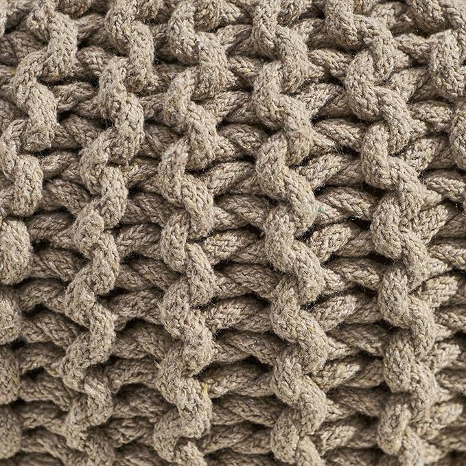 Moro Knitted Cotton 20 x 20 Round Pouf,Furniture,Primary Living Space,Bean Bag Chairs & Lazy Sofa Chair,Brown