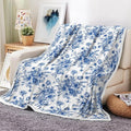 Blue Floral Throw Blanket, Botanical Floral Blanket, Soft, Flannel, Warm, Boho Aesthetic Bed Blankets All Season Flower Throw Blankets for Couch Bedroom Living Room 60X80 Inch