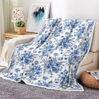 Blue Floral Throw Blanket, Botanical Floral Blanket, Soft, Flannel, Warm, Boho Aesthetic Bed Blankets All Season Flower Throw Blankets for Couch Bedroom Living Room 60X80 Inch