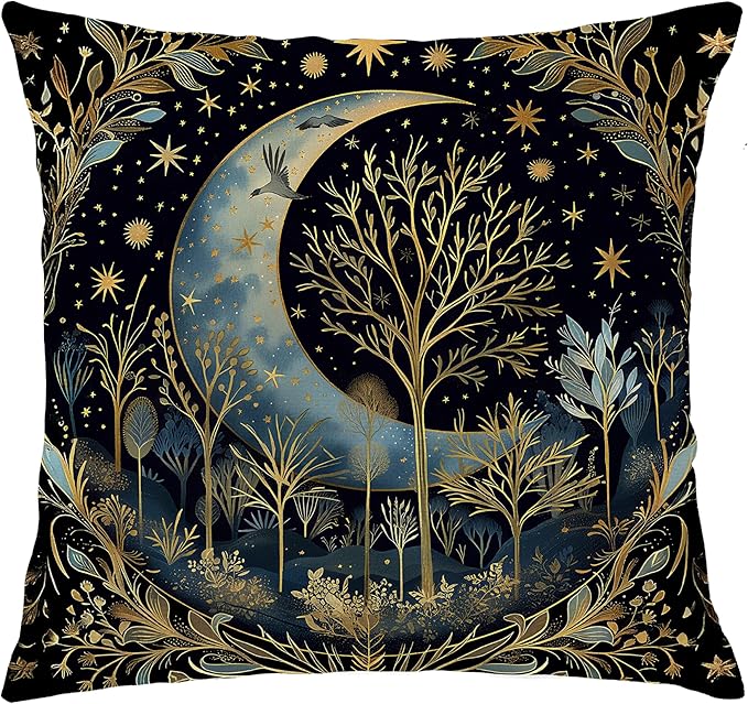 Vintage Dark William Morris Night Moon Forest Decor Pillow Covers 18x18,Black Forest Decor,Dark Dcademia Decorative Throw Pillow Covers for Home Bedroom Living Room