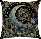 Vintage Dark William Morris Night Moon Forest Decor Pillow Covers 18x18,Black Forest Decor,Dark Dcademia Decorative Throw Pillow Covers for Home Bedroom Living Room