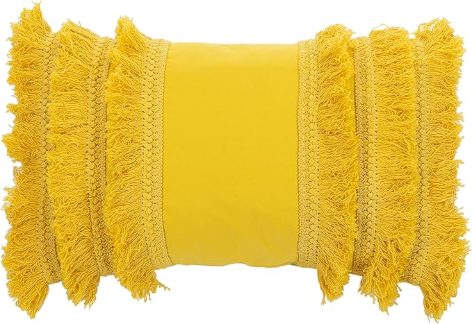 Safavieh Home Collection Grema Boho 12 x 36-inch Yellow Fringe Decorative Accent Pillow PLS7142C-1236