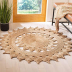 SAFAVIEH Natural Fiber Round Collection 5' Round Natural NFB246A Handmade Boho Country Charm Jute Area Rug