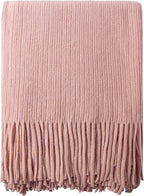 NTBAY Acrylic Knitted Throw Blanket, Lightweight and Soft Cozy Decorative Woven Blanket with Tassels for Travel, Couch, Bed, Sofa, 51x67 Inches, Light Pink Striped