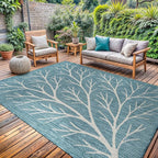 Washable Indoor Outdoor Rug 6x9 Modern Area Rugs Branch Pattern Non Shedding Waterproof Easy Clean Patio Deck Porch Living Room Bedroom Garden RV (6 X 9 Aqua)
