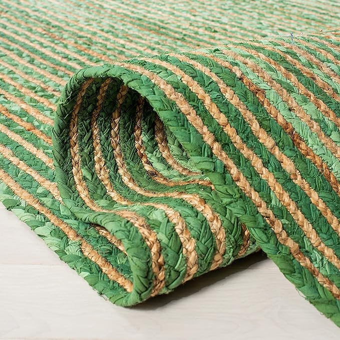 SAFAVIEH Cape Cod Collection Runner Rug - 2'3" x 7', Green & Natural Brown, Handmade Jute & Cotton, Woven Braided Design (CAP202Y)