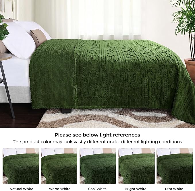 Superior Fleece Boho Jacquard Blanket, Decorative Blankets for Bedroom, Sofa, Fuzzy, Plush, Fluffy, Soft, Cute Room Decor, Beautiful Cover, Comfort Essentials, Arctic Collection, Full/Queen, Green
