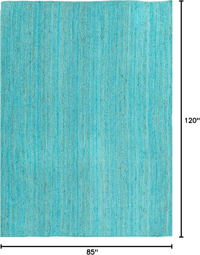 Unique Loom Braided Jute Collection Area Rug - Dhaka (7' 1" x 10' Rectangle, Turquoise)