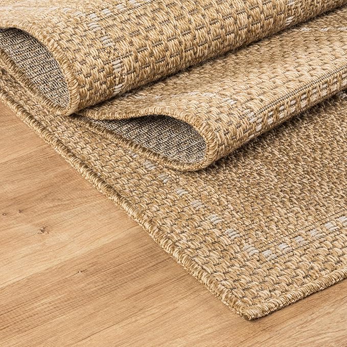 Beverly Rug Easy Jute Checkered Squared Entry Rug 2x3 Washable Durable Indoor Outdoor Area Rugs for Living Room Patio Office Stain Resistant Non Shedding Casual Indoor Outside Carpet 2 x 3 Natural