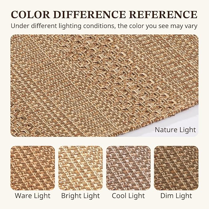 2x3 Textured Washable Entry Rug, Natural Woven Low-Profile Door Mat with Non-Slip TPR Backing, Light Brown, for Entryway, Kitchen, Laundry Room