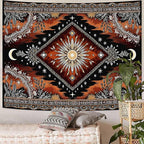 Accnicc Hippie Sun and Moon Tapestry Boho Mandala Floral Wall Tapestry for Bedroom Aesthetic Vintage Plant Celestial Dark Brown Large Tapestries Wall Hanging for Dorm Living Room Decor 80 x 60 Inch