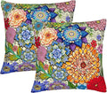 Colorful Boho Mandala Floral Throw Pillow Covers 18x18 Set of 2, Spring Easter Bohemian Decorative Pillowcases, Multicolor Flower Cushion Covers for Couch Sofa Bedroom Living Room Farmhouse Home Decor