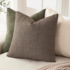 Foindtower Set of 2 Decorative Linen Check Throw Pillow Covers Neutral Farmhouse Vintage Cushion Covers Modern Boho Home Decor for Sofa Chair Couch Bedroom Living Room,24×24 Inch,Taupe Grey