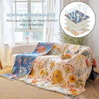 King Throw Blanket for Bed 100% Cotton Boho Soft Rustic Quilt Colorful Floral Reversible Woven Breathable Bed Blanket, All Season Blankets for Bedding Couch Home Decor,90"×98"