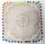 CRAFT KALA 16" Square Large Hippie Mandala Meditation Floor Ottoman Pillow Cushion Pouf Cover Square Poufs Bohemian Circle Floor Cushion Case Outdoor Fireplace Living Room Decor Cover Golden Ombre