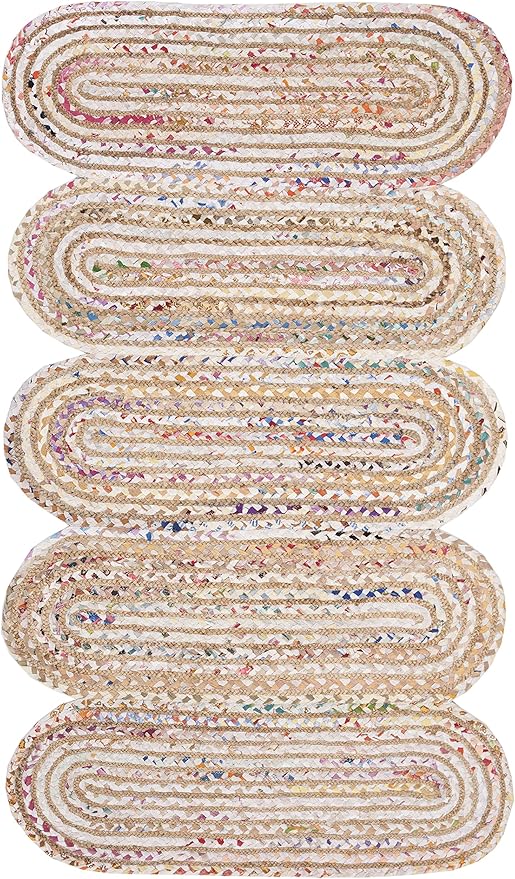 SAFAVIEH Cape Cod Collection Accent Rug - 3' x 5', Ivory & Multi, Handmade Braided Jute & Cotton, Ideal for High Traffic Areas in Entryway, Living Room, Bedroom (CAP208A)