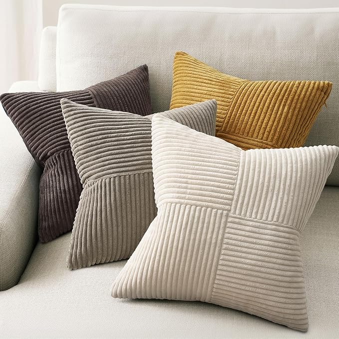 Topfinel Rustic Lightbrown Decorative Throw Pillow Covers,Soft Velvet Gold Brown Cushion Covers Set of 4 with Corduroy,Livingroom Pillows for Couch,Bed,Window Home Decor 16×16 Inch