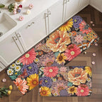 Boho Floral Kitchen Mats for Floor 2PCS Anti Fatigue Mats for Kitchen Floor Cushioned Non Slip Waterproof Memory Foam PVC Kitchen Rugs Set for Sink,Office,Laundry 17.3"x28"+17.3"x47"