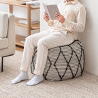 Anji Mountain Pouf Ottoman Foot Rest, Handmade Ottoman Pouf, Comfortable Foot Stool, Decorative Floor Seating for Living Room Decor, Bedroom & Home Décor Accent - Black/White