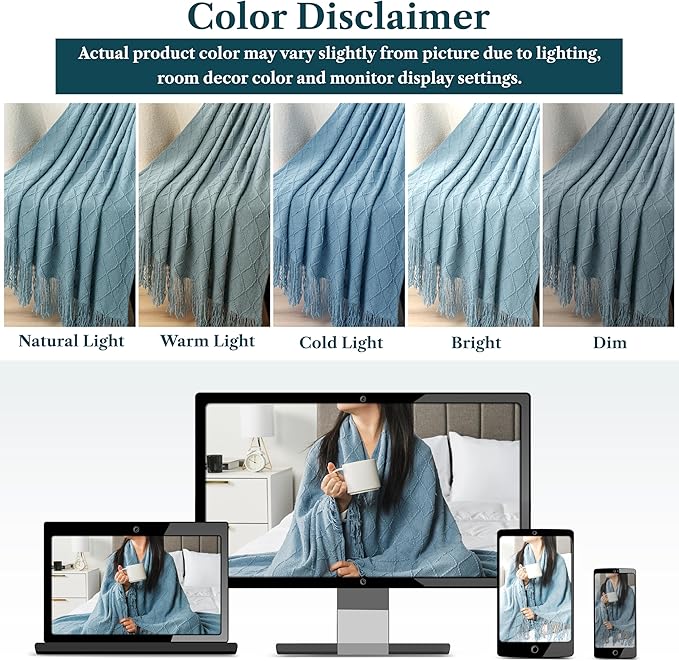 PAVILIA Dusty Blue Knit Throw Blanket for Couch Bed, Soft Knitted Farmhouse Sofa Throw for Living Room, Lightweight Decorative Summer Throw Blanket for Chair, Outdoor Textured Boho Blanket, 50x60