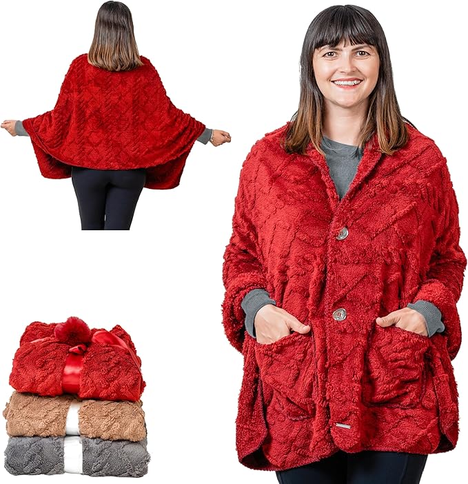 Boho Chic Wearable Blanket -No Sleeves Drape&Go- Poncho Blanket Wrap Shawl - Gifts for Grandma and Mom