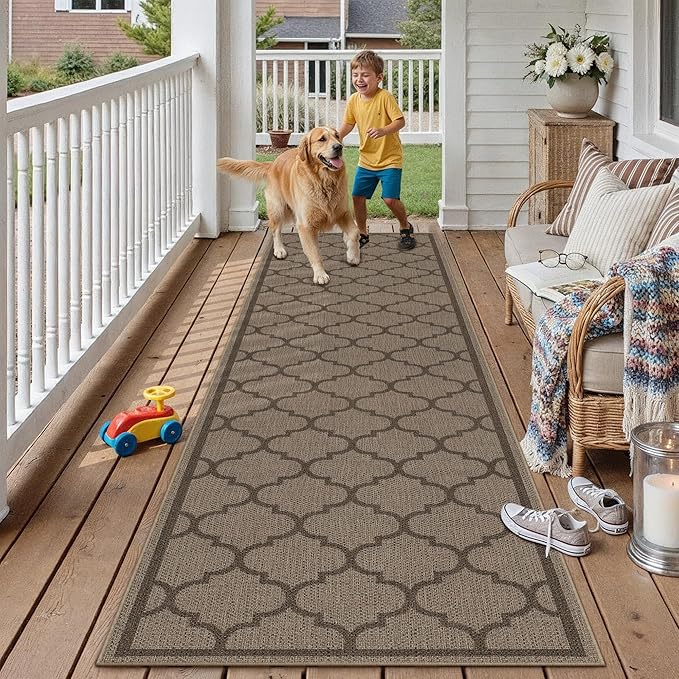 2x8 Geometric Figure Easy Jute Runner Rug Non Slip Hallway Kitchen Washable Outdoor Rug for Entryway Indoor Scalloped Black Long Indoor Outdoor Carpet for Bedside Entry Front Door Porch