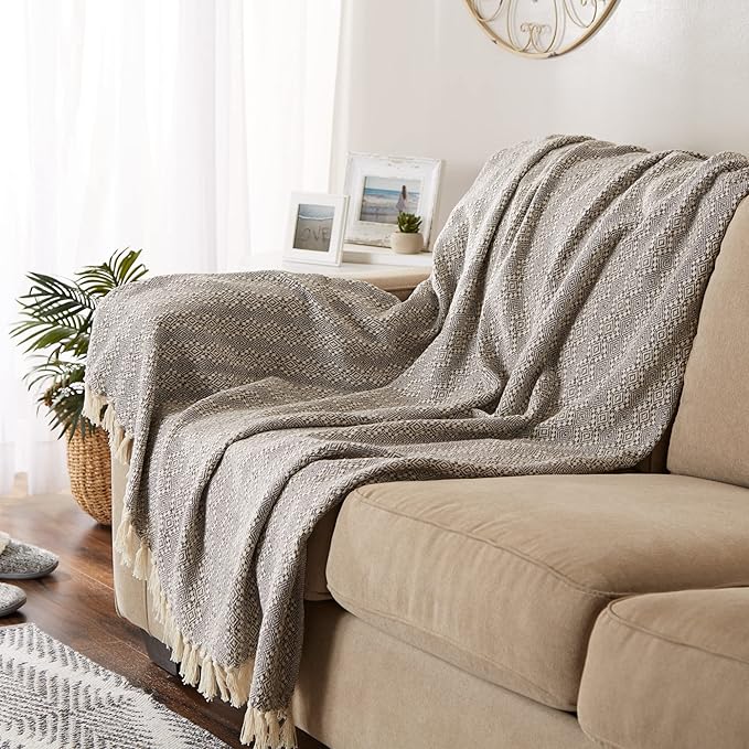 DII Diamond Stitch Woven Throw, Organic Modern, 50 x 60, Gray