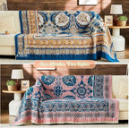Boho Throw Blanket 100% Cotton Muslin Woven Blanket Bohemian Bed Throws Vintage Rustic Farmhouse Decor Reversible Bed Blanket Quilt for All Seasons（Blue 80"x90"）