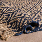 SAFAVIEH Natural Fiber Collection Accent Rug - 2' x 3', Tropical Blue & Natural, Handmade Boho Diamond Tassel Jute, Ideal for High Traffic Areas in Entryway, Living Room, Bedroom (NF266D)