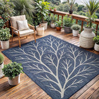 Washable Indoor Outdoor Rug 9x12 Modern Area Rugs Branch Pattern Non Shedding Waterproof Easy Clean Patio Deck Porch Living Room Bedroom Garden RV (9 X 12 Blue)