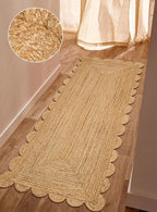 Hand Woven Jute Braided Rug, 2.5'x8' Feet – Scalloped Jute Rug, Reversible Boho Entry Area Rugs for Kitchen, Living Room, Floor Rug, 30 X96 Inches