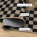LIVEBOX Easy Jute Checkered Washable Entryway Rug 2x3, Non Slip Ultra Thin Front Door Mat Indoor Entrance, Farmhouse Small Kitchen Rug No Shed Jute Rugs Carpet for Hallway Bedroom Bathroom