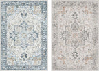GENIMO 2x3 Reversible Door Mat for Entryway, Machine Washable Non Slip Vintage Rugs, Low Pile Lightweight Soft Print Rug for Hallway, Corridor, Home, Office, Kitchen, Taupe & Blue