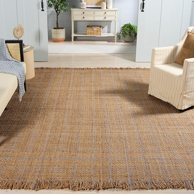 SAFAVIEH Area Rug 8x10 - Natural Fiber Collection - Large - Natural & Grey, Handmade Jute, Ideal for Living Room, Bedroom, Dining Space (NF602F)