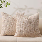 Decorative Couch Throw Pillow Covers 20x20 Set of 2 Beige Striped Soft Wool Pillow Covers Neutral Textured Boho Cushion Covers for Modern Farmhouse Sofa Bedroom Living Room Decor SY012-A20