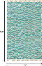SAFAVIEH Natural Fiber Collection Area Rug - 6' x 9', Turquoise & Natural, Handmade Boho Diamond Tassel Jute, Ideal for High Traffic Areas in Living Room, Bedroom (NF266C)