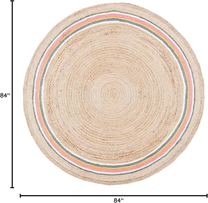 SAFAVIEH Natural Fiber Round Collection 7' Round Fuchsia / Beige NF806R Handmade Boho Charm Braided Jute Area Rug
