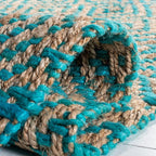 SAFAVIEH Area Rug 8x10 - Natural Fiber Collection - Large - Turquoise & Natural, Handmade Jute, Boho Style, Diamond Pattern, Ideal for Living Room, Bedroom, Dining Space (NF266C)