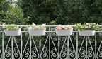 Dahey 4 Pcs Metal Iron Hanging Flower Pots for Railing Fence 15.7 Inch Hanging Bucket Pots Countryside Style Window Flower Plant Holder with Detachable Hooks for Garden Yard Home Decor, White
