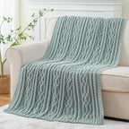 Battilo Sage Green Throw Blanket for Couch, 51"x67", Soft Cozy Chenille Throw Blanket, Knit Blanket Sage Throw, Decorative Boho Throw Blanket for Living Room