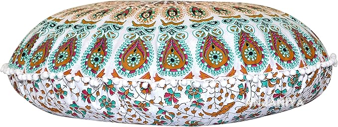 32" Peacock Mandala Bohemian Yoga Meditation Floor Pillow Cover Comfortable Home Car Bed Sofa Cushion Couch Seating Large Zipped Throw (32 inches, White Multi)