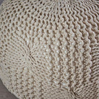 Round Pouf Ottoman, 18" Bordeaux Knitted Cotton Woven Round Pouf, Handmade Woven Bean Bag for Living Room, Floor Bag for Bedrooms, Home, Offices, Sofa Footrest (Beige - 2)